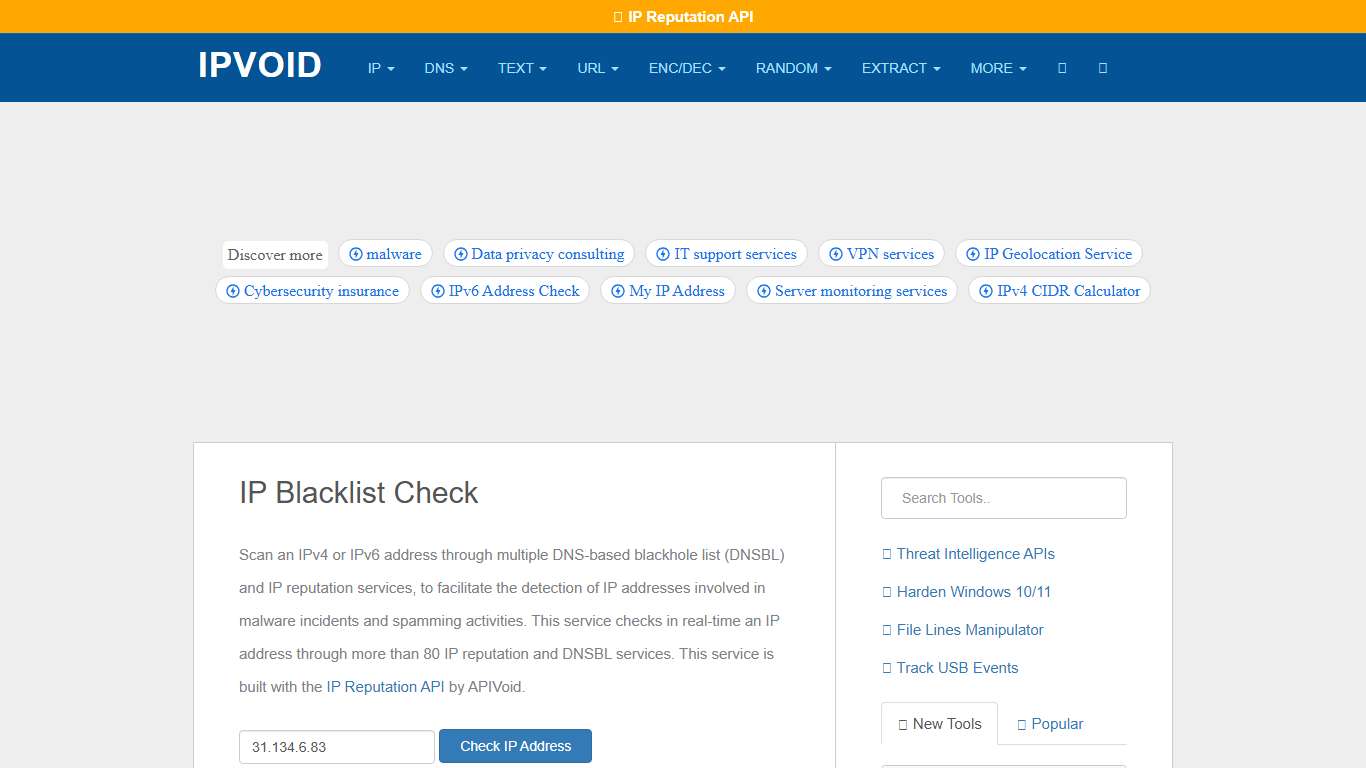 IP Address Blacklist Check, IP DNSBL Check IPVoid