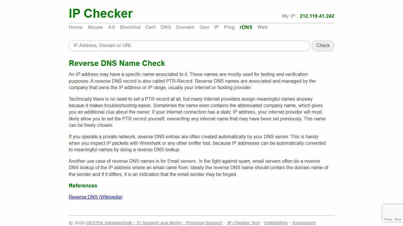 Reverse DNS Name Check - IP Checker